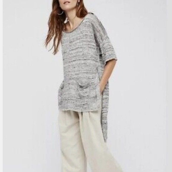 Free People Light Bright short sleeve linen blend hi low hem Light blue … - Picture 10 of 11